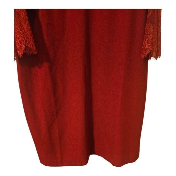 ELOQUII Red Lace Sleeve Ruffle Accent Shift Dress - Size 18 - Picture 9 of 11